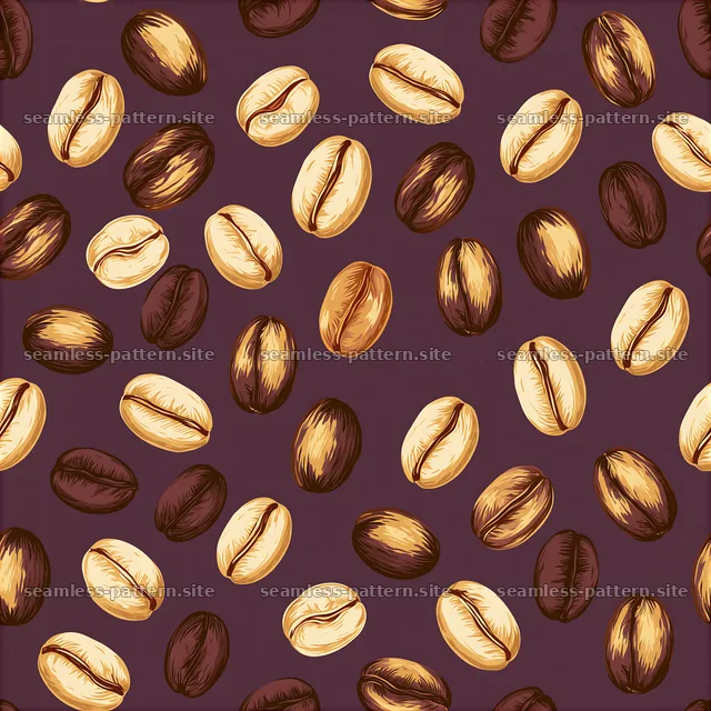 Seamless coffee bean pattern on a rich background — seamless tileable pattern