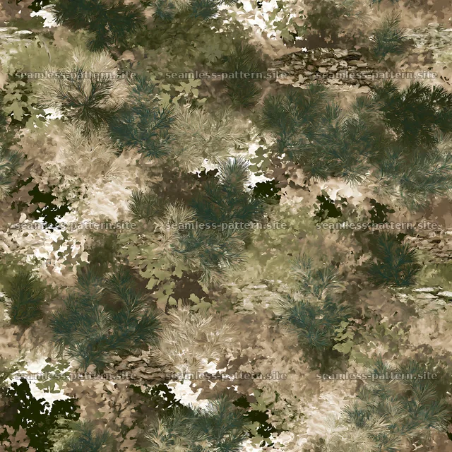 Seamless camouflage pattern with forest foliage and earthy tones — seamless tileable pattern