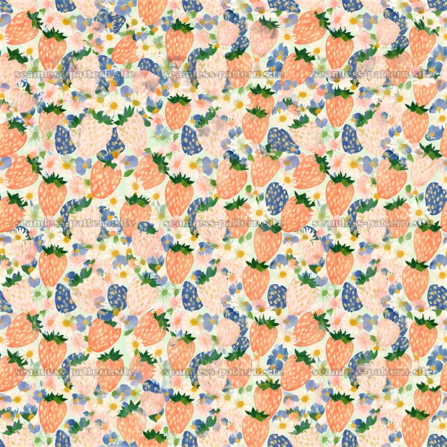 Colorful Strawberry and Floral Seamless Pattern — seamless tileable pattern
