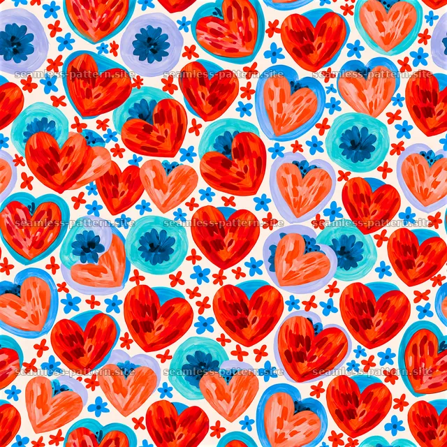 Colorful heart and flower seamless pattern for design projects — seamless tileable pattern