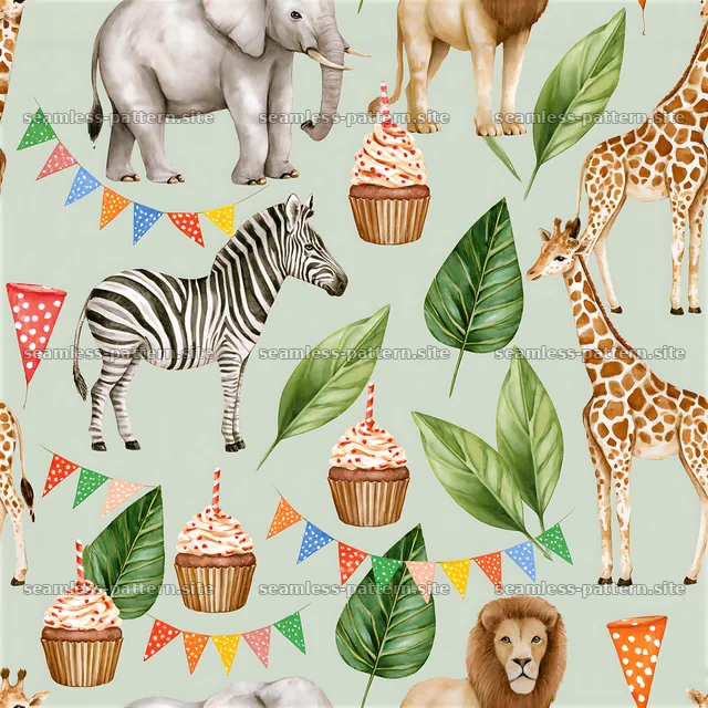 Birthday safari animals seamless pattern for fun celebrations — seamless tileable pattern