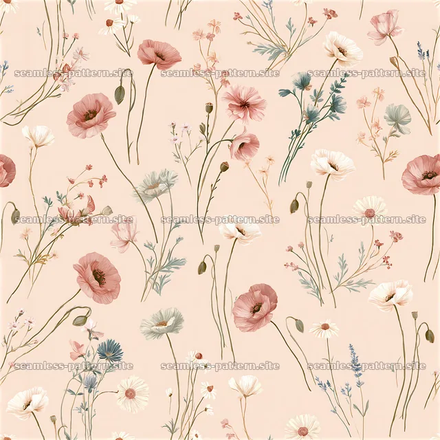 Summer flower seamless pattern with blooms on a light background — seamless tileable pattern