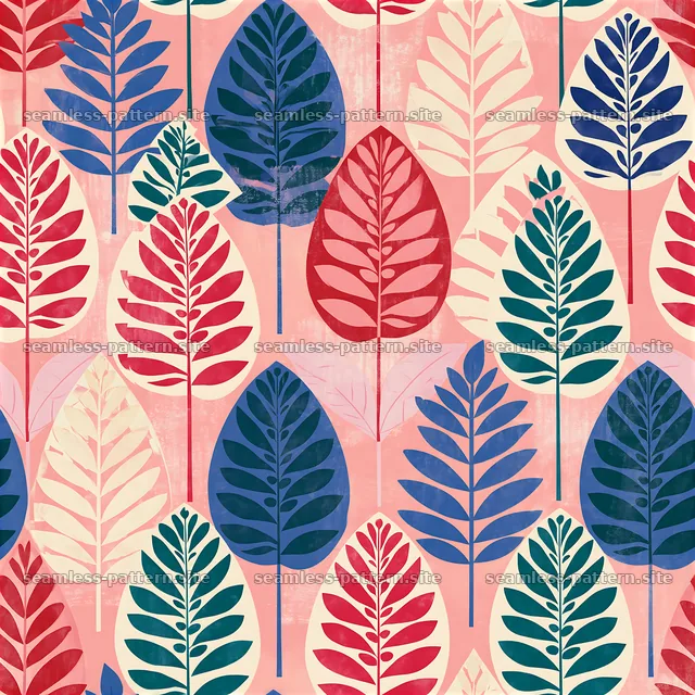 Colorful botanical seamless pattern with leaf motifs and shapes — seamless tileable pattern
