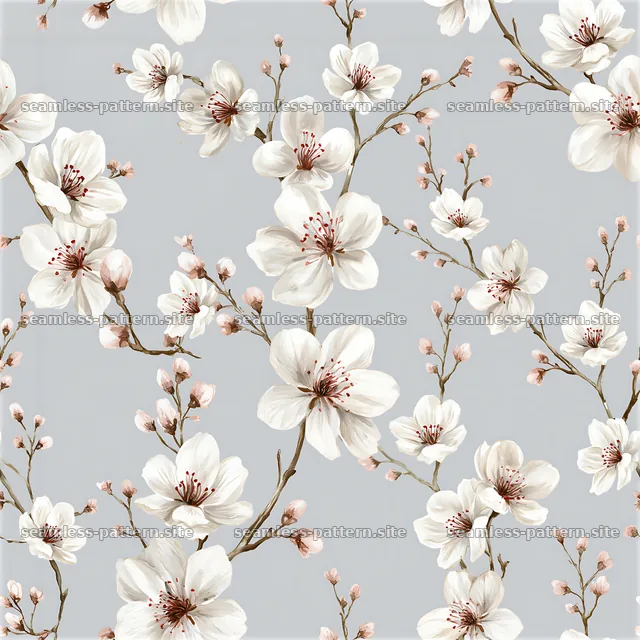 Seamless watercolor wedding pattern with white flowers on gray background — seamless tileable pattern