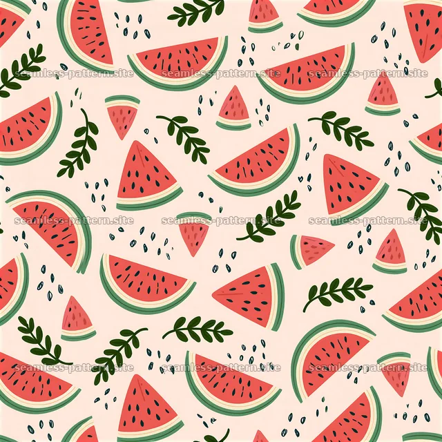 Cute watermelon seamless pattern with slices and seeds on light — seamless tileable pattern