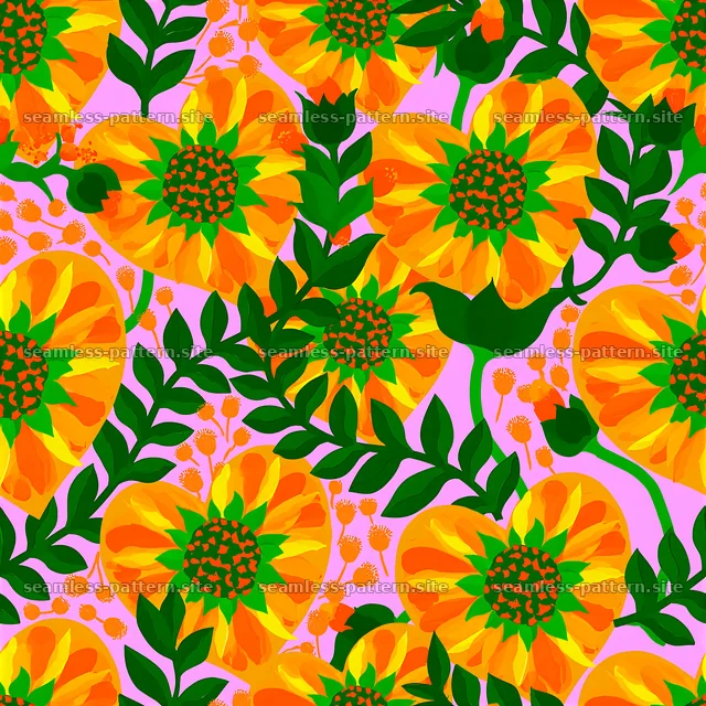 Bright floral seamless pattern with orange and green elements — seamless tileable pattern