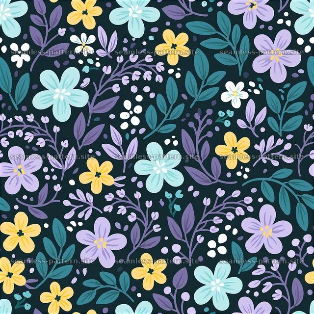 Cute floral doodles seamless pattern with flowers and leaves — seamless tileable pattern