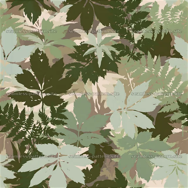 Seamless outdoor camouflage pattern featuring various green foliage — seamless tileable pattern