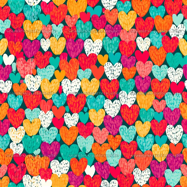 Colorful Textured Hearts Seamless Pattern — seamless tileable pattern
