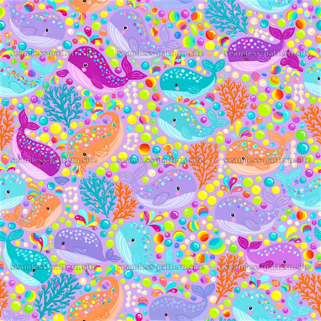 Colorful whale seamless pattern creates a fun underwater scene — seamless tileable pattern