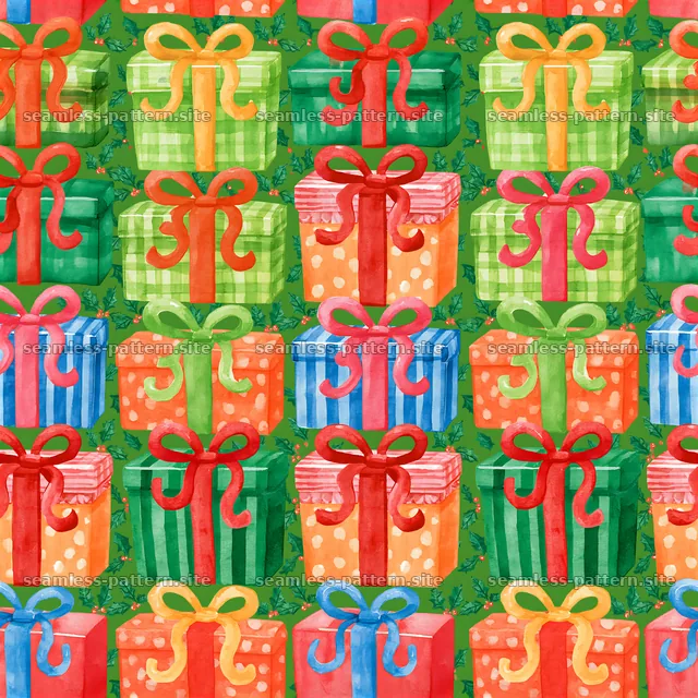 Watercolor Christmas Gift Box Seamless Pattern — seamless tileable pattern