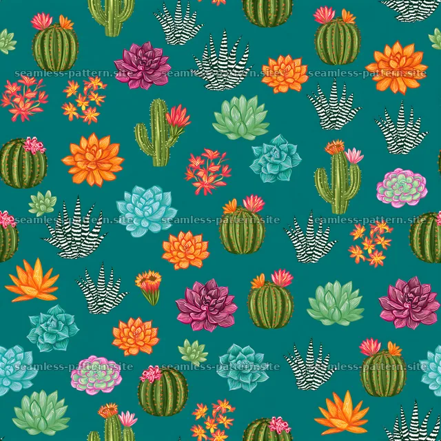 Bright succulent plants repeat pattern in a seamless design — seamless tileable pattern