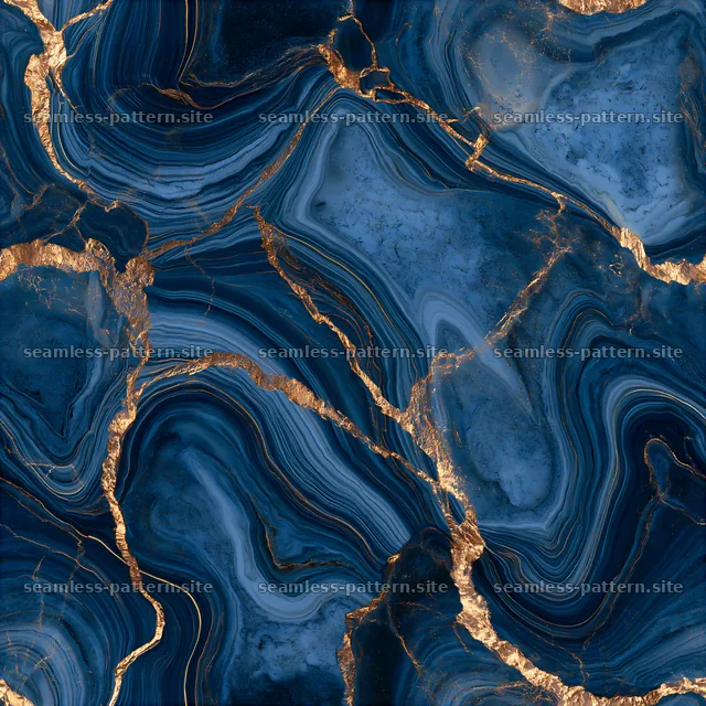 Seamless blue marble texture with gold veins on dark backdrop — seamless tileable pattern