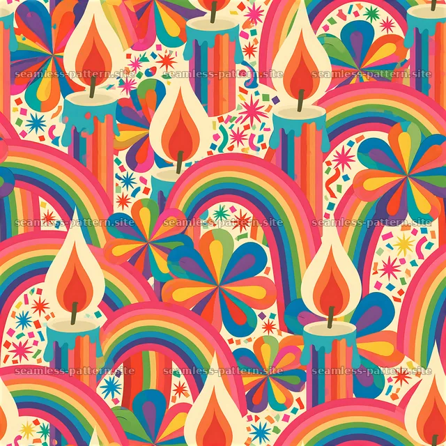 Colorful Birthday Candle and Rainbow Seamless Pattern — seamless tileable pattern