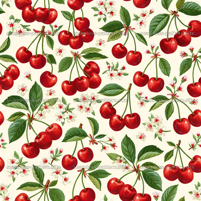 Colorful Cherry and Blossom Seamless Pattern — seamless tileable pattern