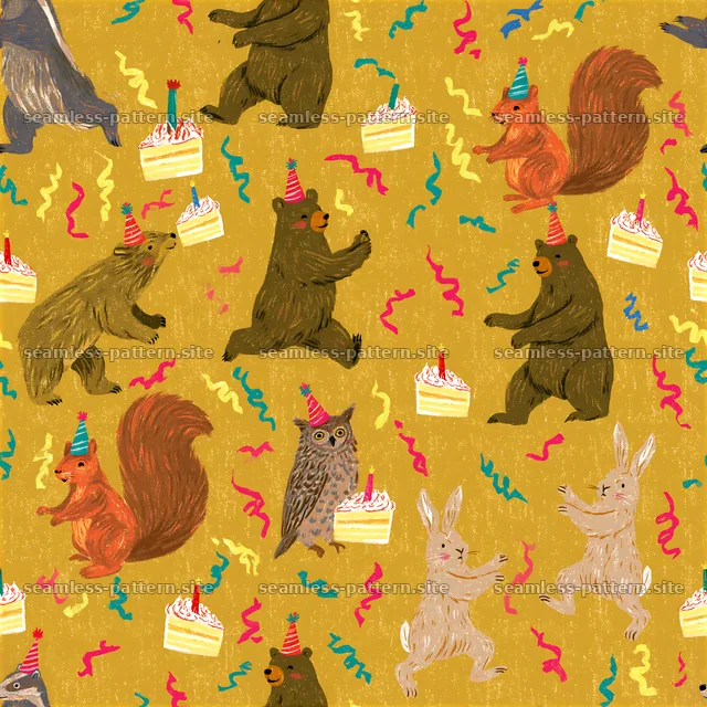 Birthday Woodland Animals Seamless Pattern — seamless tileable pattern
