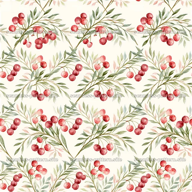 Watercolor Cherry Branch Seamless Pattern — seamless tileable pattern
