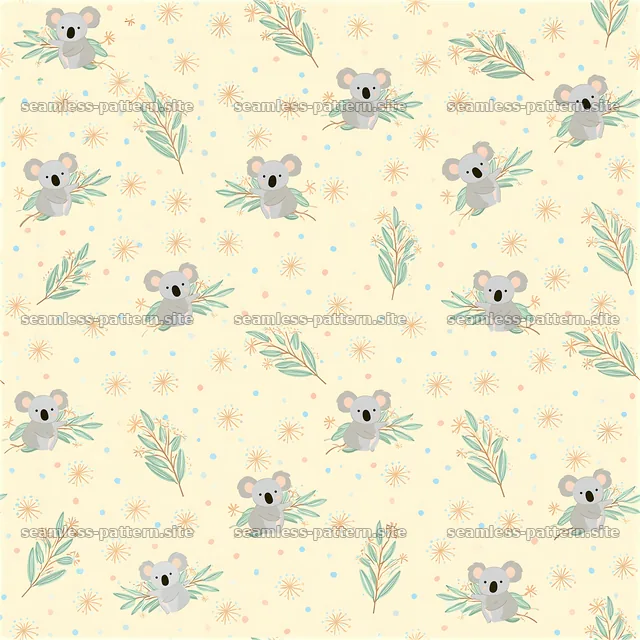 Adorable Koala and Eucalyptus Seamless Pattern — seamless tileable pattern
