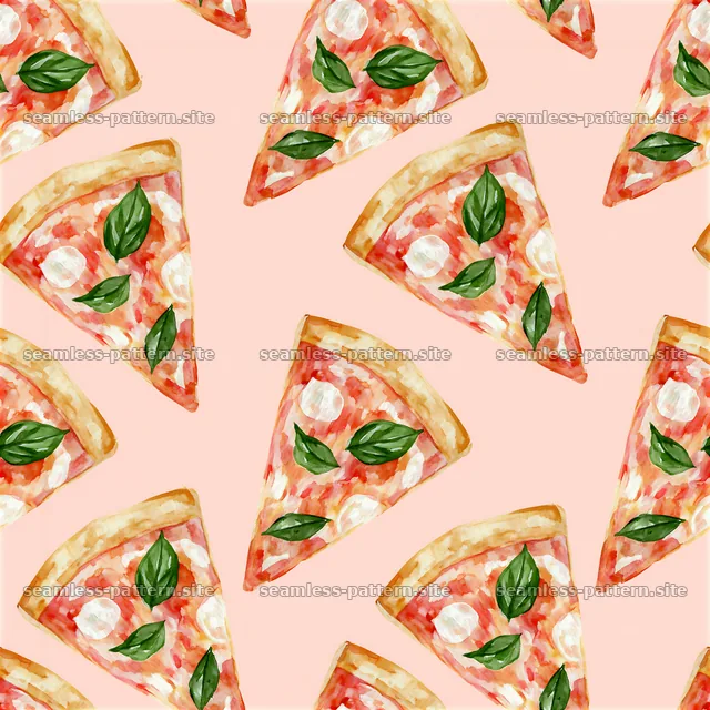 Seamless kitchen decor pizza pattern with repeating slices on pink background — seamless tileable pattern
