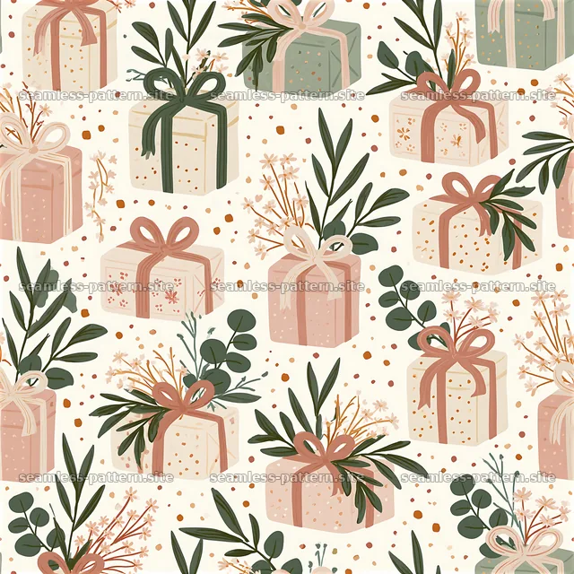 Botanical Gift Boxes Seamless Pattern — seamless tileable pattern