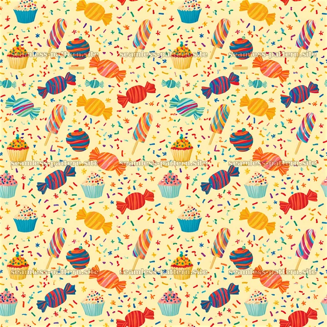 Colorful candy and cupcake seamless pattern on a light background — seamless tileable pattern