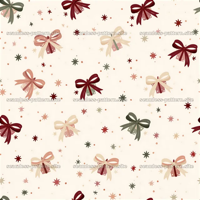 Colorful bow pattern with small stars on a light background — seamless tileable pattern