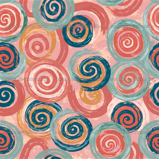 Funky swirl seamless pattern with colorful circular shapes — seamless tileable pattern