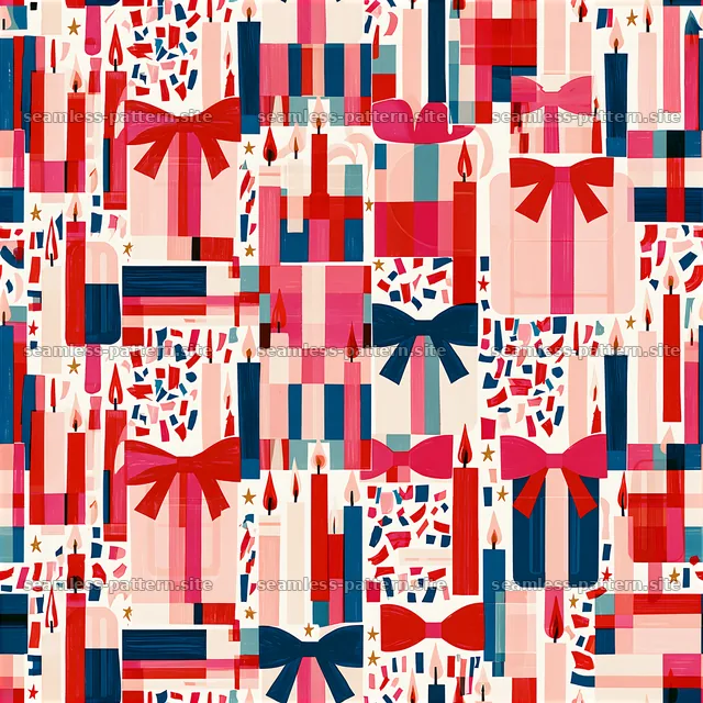 Colorful gift boxes and candles seamless pattern for party decor — seamless tileable pattern