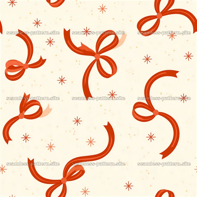 Repeat festive ribbon pattern with bows and small stars — seamless tileable pattern