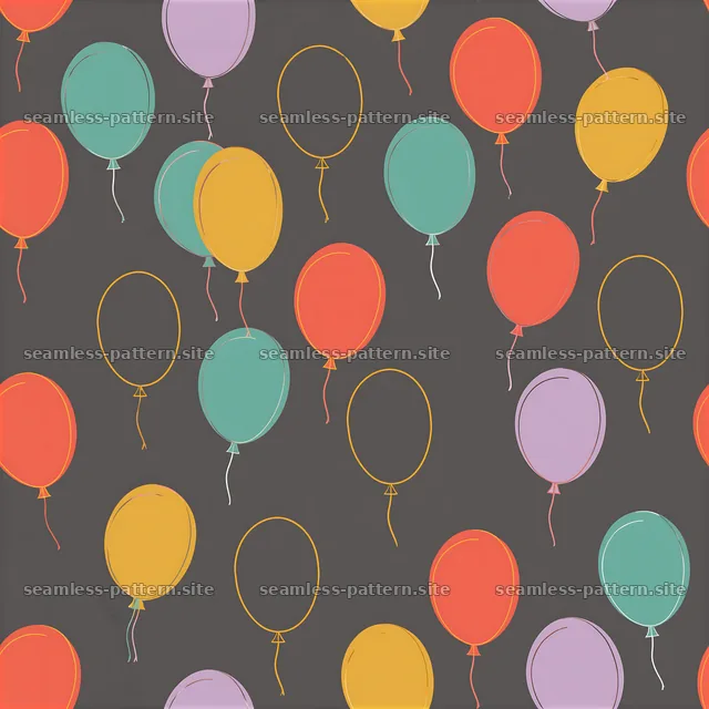 Colorful balloons on a gray background in a repeating layout — seamless tileable pattern