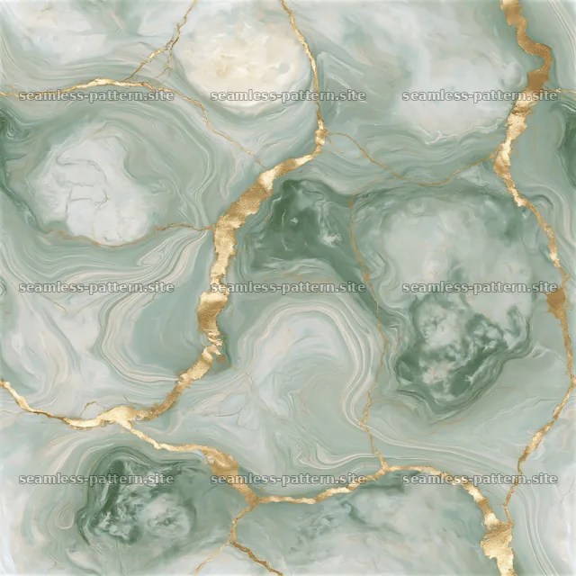 Seamless polished marble texture with gold veins in green and white — seamless tileable pattern