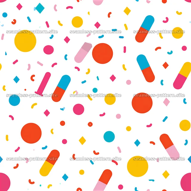 Colorful confetti seamless pattern for kids with vibrant shapes and — seamless tileable pattern