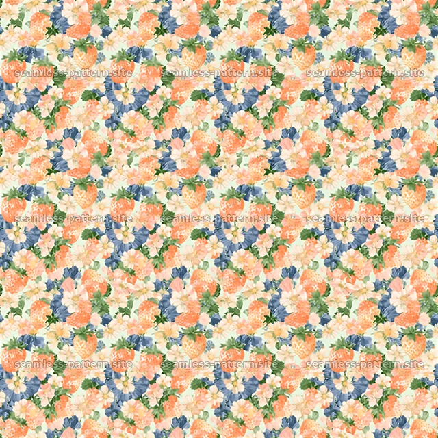 Colorful Strawberry and Floral Seamless Pattern — seamless tileable pattern