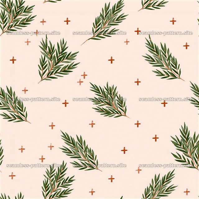 Tileable pattern of olive branches and small crosses in soft colors — seamless tileable pattern