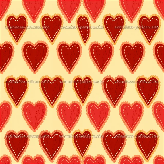 Stitched hearts repeating pattern on a light background — seamless tileable pattern