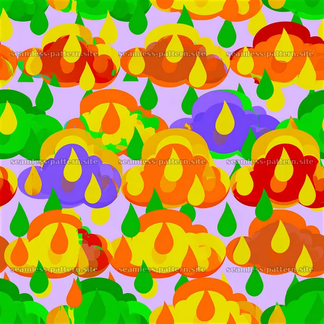Colorful cloud pattern with droplets on a light background — seamless tileable pattern