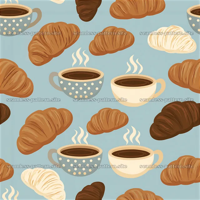 Coffee and Croissant Seamless Pattern — seamless tileable pattern