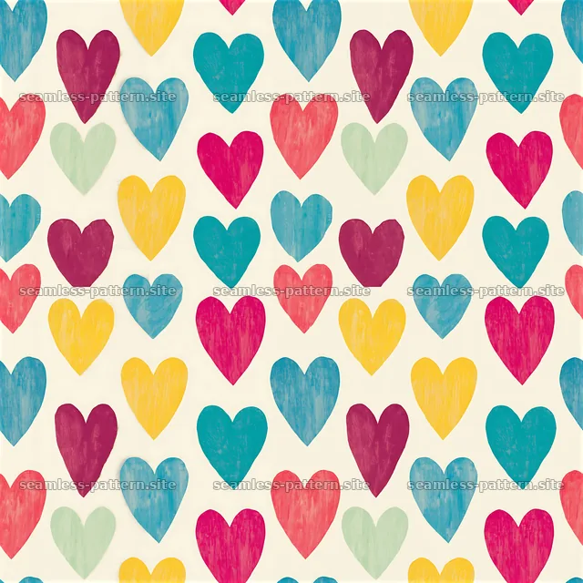 Colorful heart pattern with various shapes and vibrant colors — seamless tileable pattern