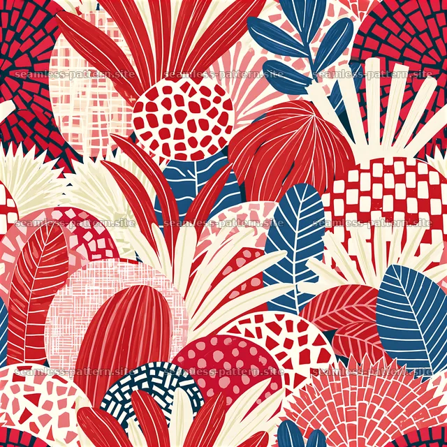 Bold botanical seamless pattern featuring abstract shapes — seamless tileable pattern