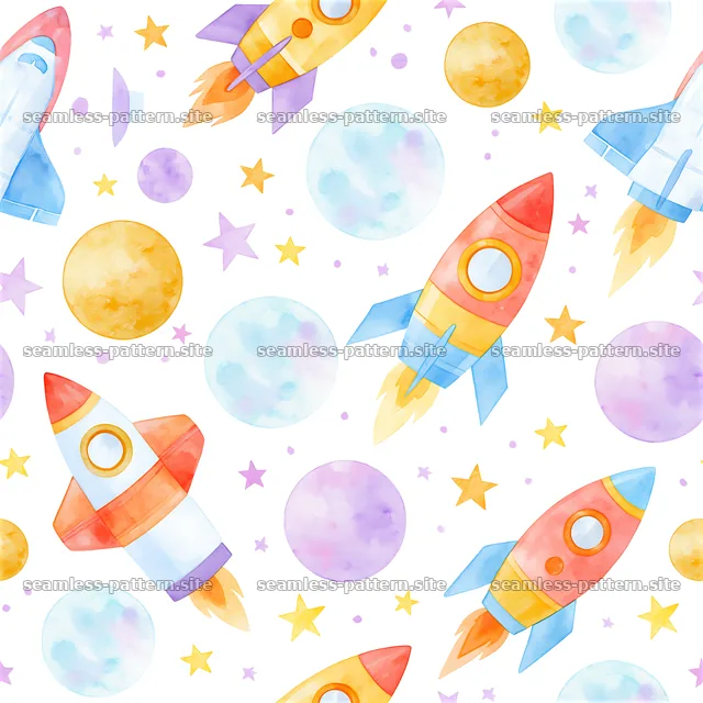 Colorful rockets in a playful arrangement create a seamless pattern — seamless tileable pattern