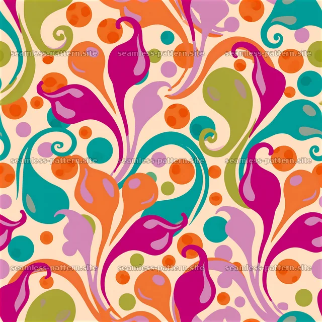 Funky colorful design with flowing shapes and dots for fabrics — seamless tileable pattern