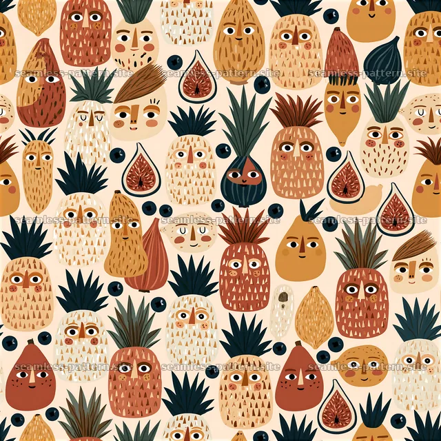 Funky Fruit Seamless Pattern with Characterful Tropical Fruits — seamless tileable pattern