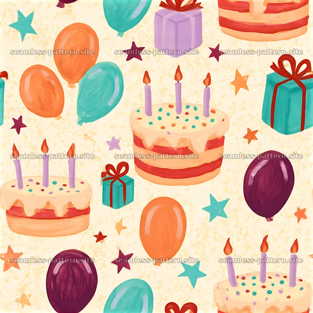 Birthday Cake and Presents Seamless Pattern — seamless tileable pattern