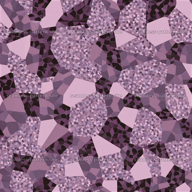 Purple geometric camouflage repeat pattern with varying shapes — seamless tileable pattern