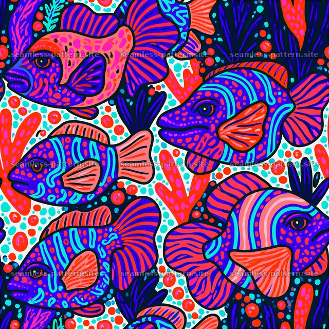 Colorful fish pattern with bold shapes and vivid colors — seamless tileable pattern