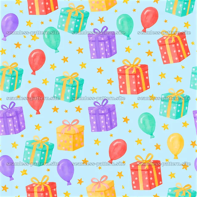 Colorful Birthday Gifts and Balloons Seamless Pattern — seamless tileable pattern