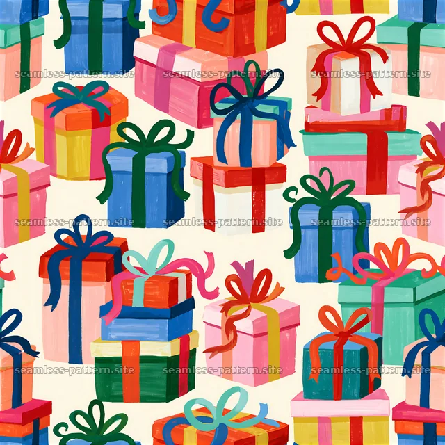 Repeat pattern with colorful present stacks — seamless tileable pattern