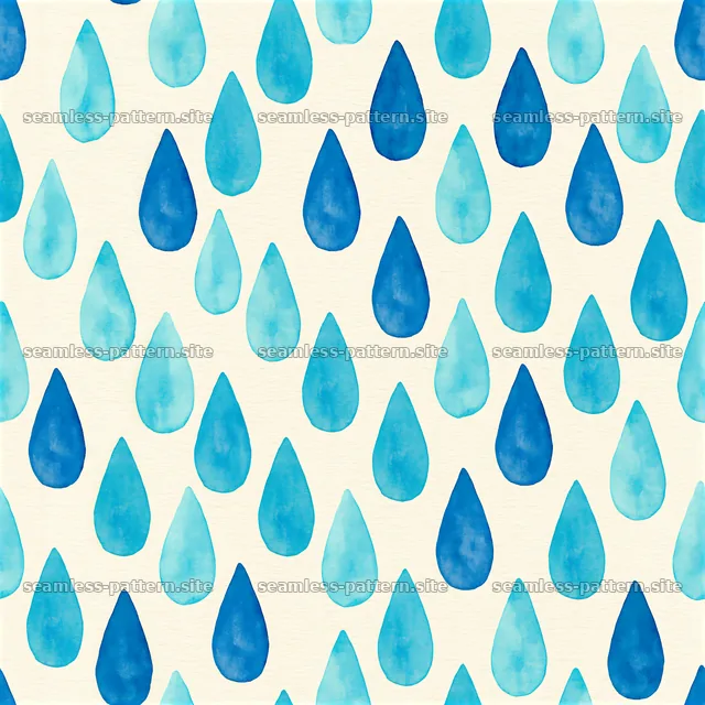 Seamless watercolor raindrop pattern in varying shades of blue — seamless tileable pattern