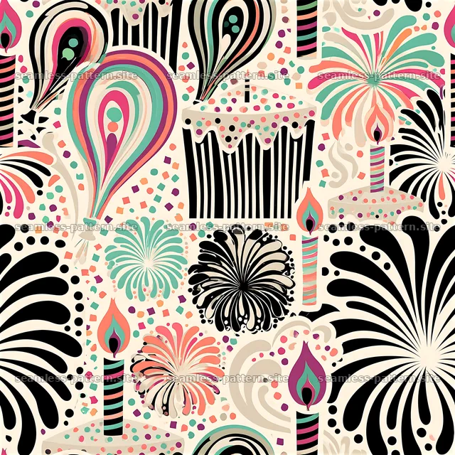 Colorful celebration seamless pattern with balloons and candles — seamless tileable pattern