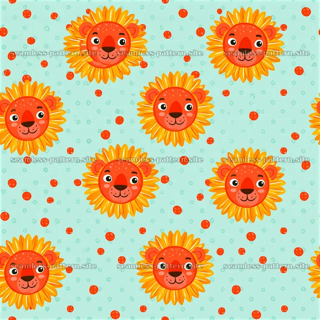 Cute cartoon lion face tileable pattern with bright colors — seamless tileable pattern